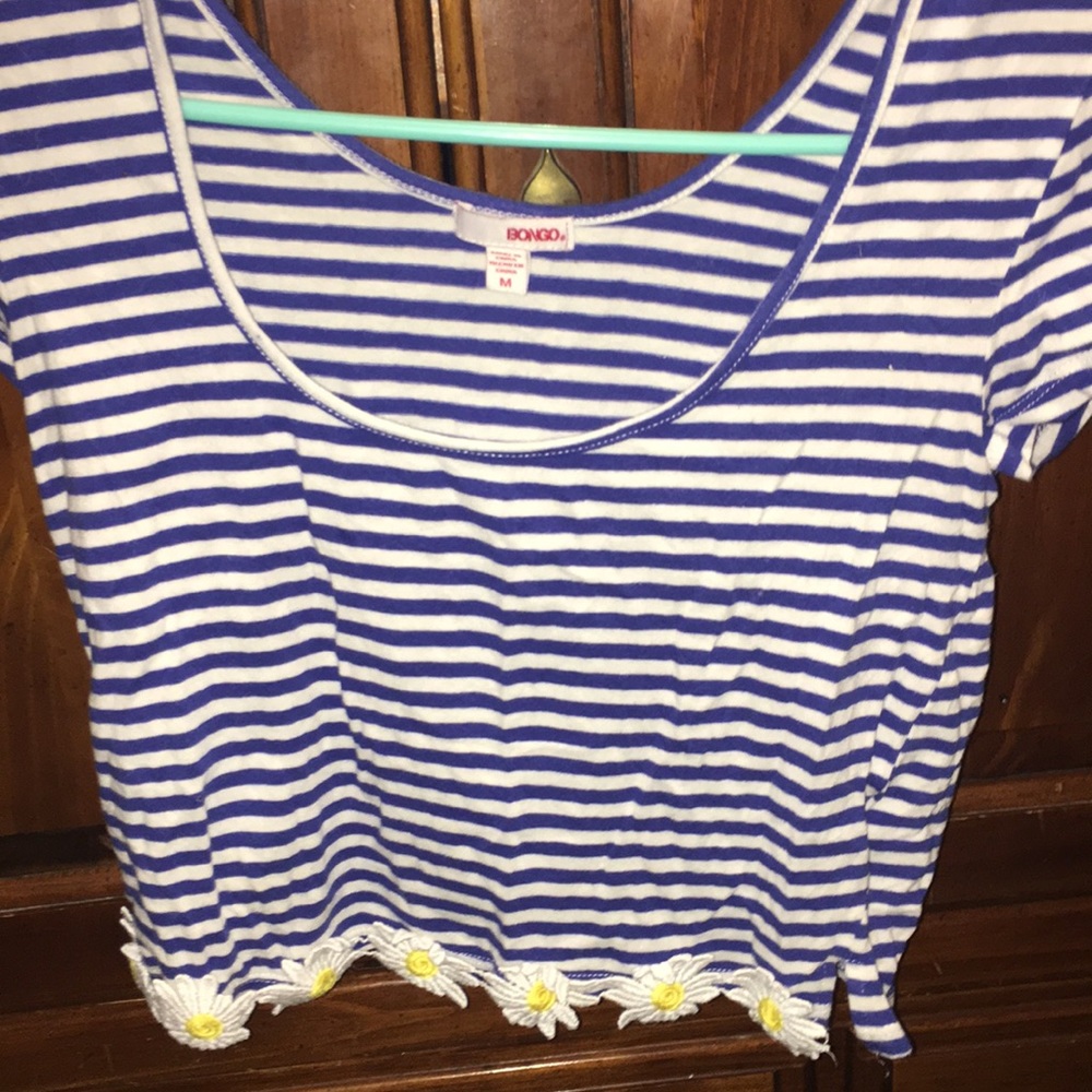 Striped crop top with flowers on bottom